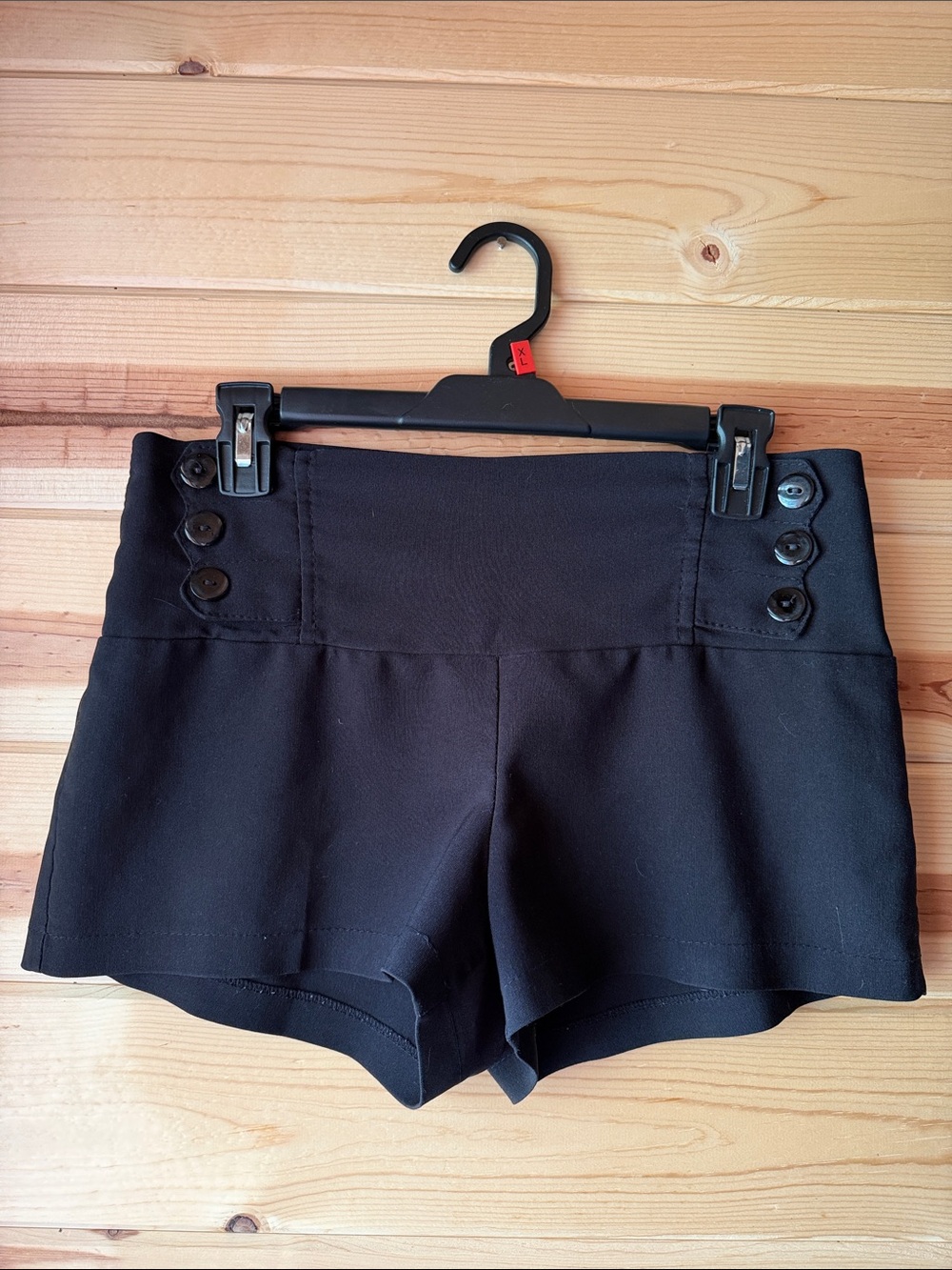 Valia Black High-Waist Button Accent Shorts